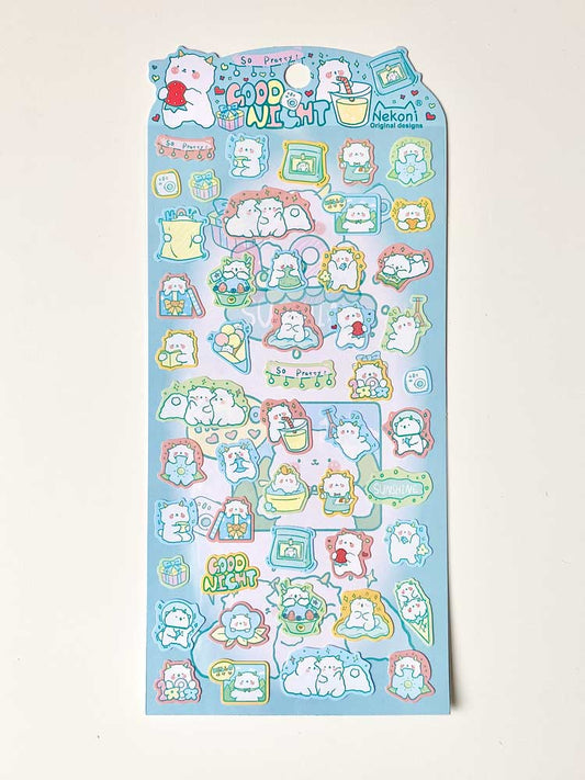 hoja de pegatinas de animales y colores para agendas y libretas, con diseños kawaii