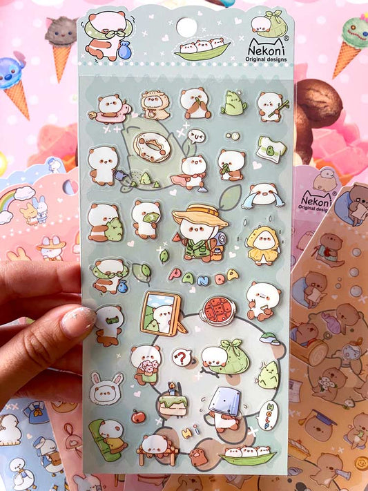 hoja de pegatinas de animales y colores para agendas y libretas, con diseños kawaii