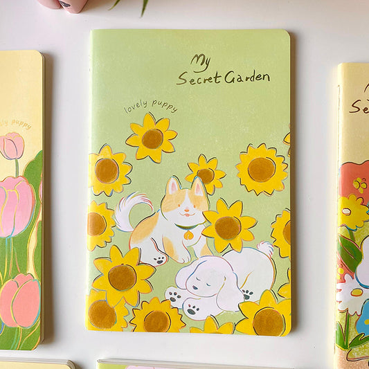 Joytop | Libreta Secret Garden , girasoles - A5 a rayas y tapa blanda