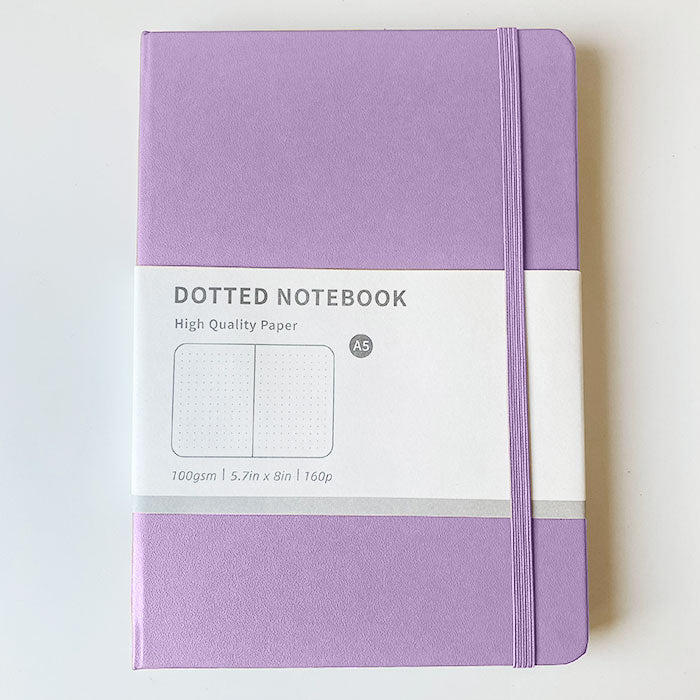 libretas con guía de puntos para bullet journal de color lila, complemento de papelería bonita
