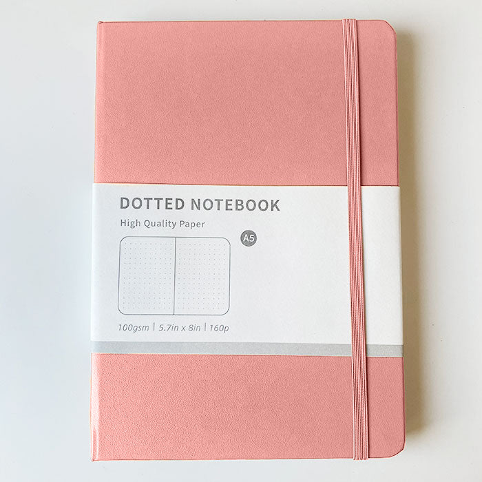libretas con guía de puntos para bullet journal de color rosa, complemento de papelería bonita