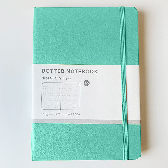 libretas con guía de puntos para bullet journal de color verde, complemento de papelería bonita