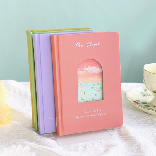Libreta A5 con tapa dura a rayas, colores suaves y diseño minimalista y aesthetic