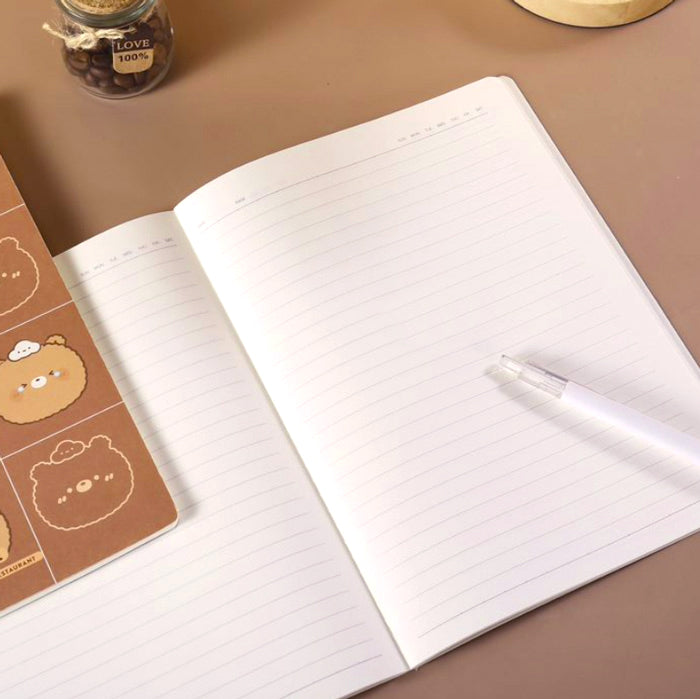 Libreta B6 a rayas con diseño de ositos aesthetic y kawaii, ideal para estudiantes