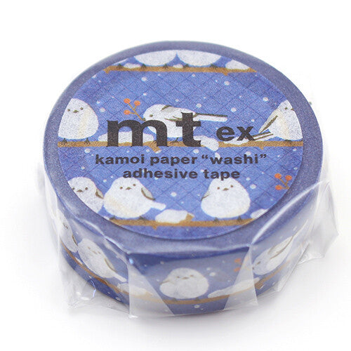 cinta decorativa de papelería japonesa de calidad con pájaros kawaii y fondo azul