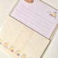 set de cartas y sobres con textura de papeleria japonesa con pollito kawaii