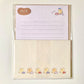 set de cartas y sobres con textura de papeleria japonesa con pollito kawaii