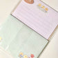 set de cartas y sobres con textura de papeleria japonesa con pollito kawaii