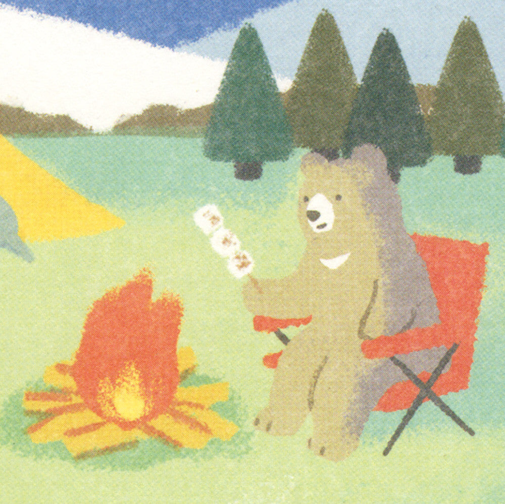 postal ilustrada japonesa de animales, estilo aesthetic y kawaii para cartas penpal y papeleria bonita