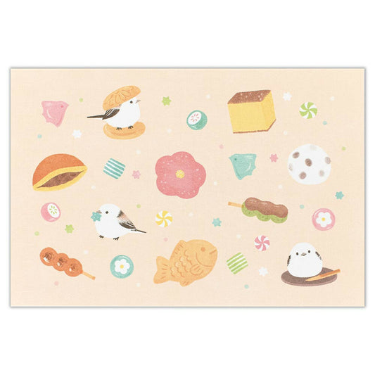 postal ilustrada japonesa de animales, estilo aesthetic y kawaii para cartas penpal y papeleria bonita 