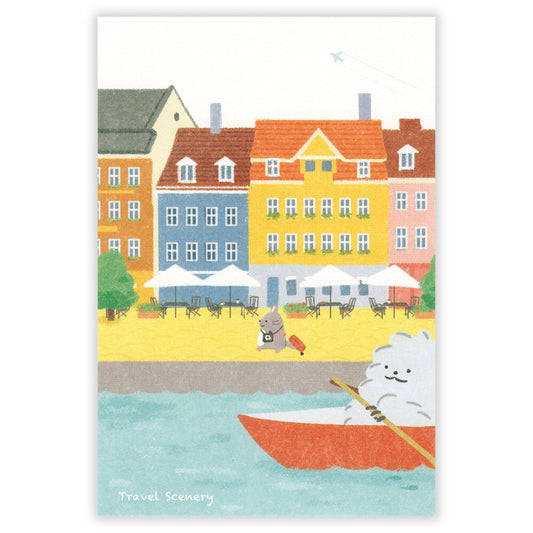 postal ilustrada japonesa de animales, estilo aesthetic y kawaii para cartas penpal y papeleria bonita 