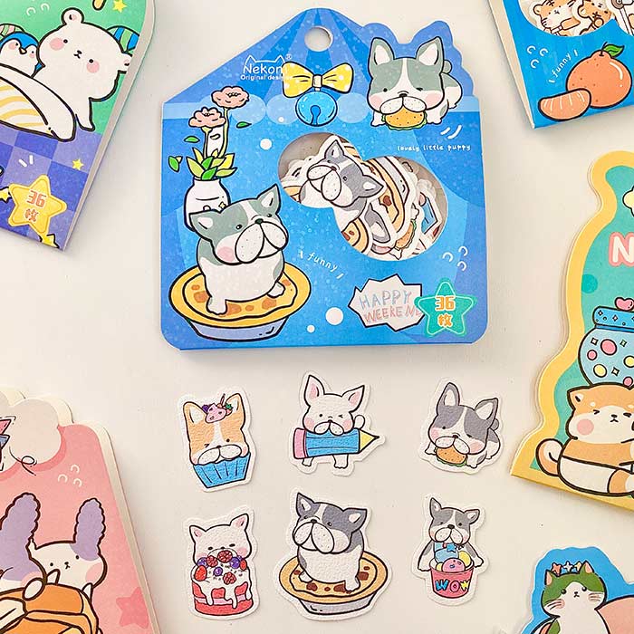 hoja de pegatinas de papel con textura para agendas y libretas, con diseños de animales kawaii