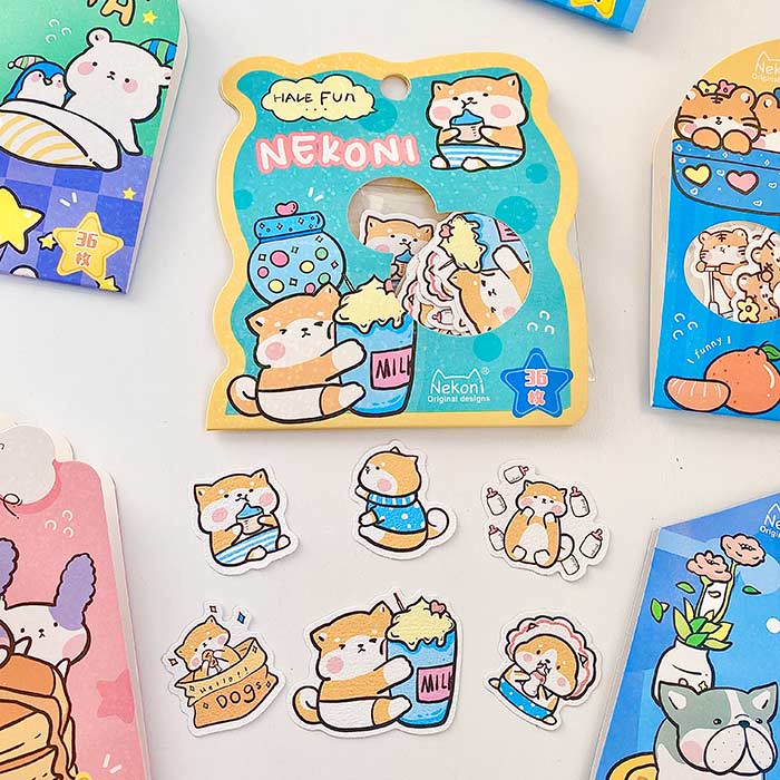 hoja de pegatinas de papel con textura para agendas y libretas, con diseños de animales kawaii