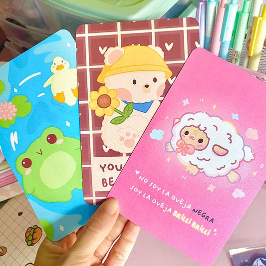 postal ilustrada estilo kawaii efecto nacarado