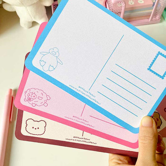 postal ilustrada estilo kawaii efecto nacarado