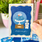 set decorativo de pegatinas en tonos azules de un oso y su cafeteria