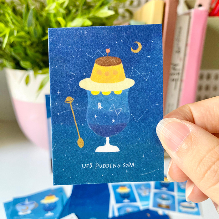 set decorativo de pegatinas en tonos azules de un oso y su cafeteria
