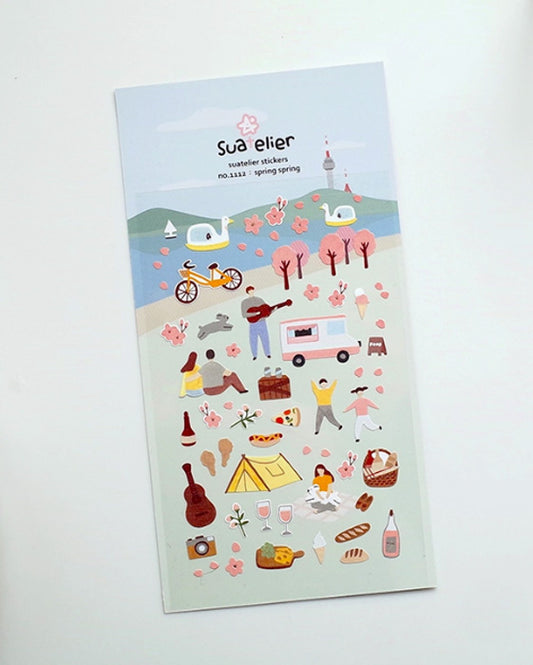pegatinas coreanas de primavera y picnic para agenda y decorar el bullet journal