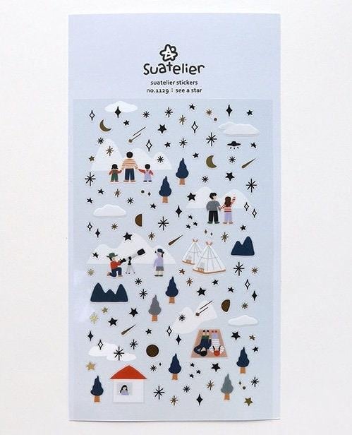 pegatinas coreanas de aventuras y estrellas por la noche para agenda y decorar el bullet journal
