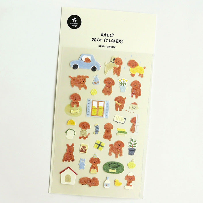 pegatinas coreanas de perro poodle marron para agenda y bullet journal