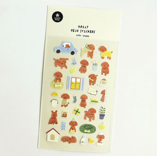 pegatinas coreanas de perro poodle marron para agenda y bullet journal