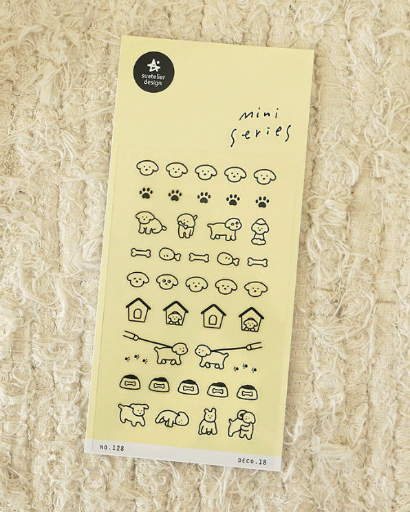pegatinas coreanas de perro en lineart negro estilo minimalista para agenda y bullet journal