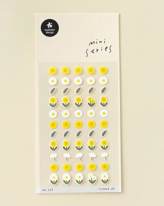 pegatinas coreanas de flores amarillas y blancas para agenda y decorar el bullet journal