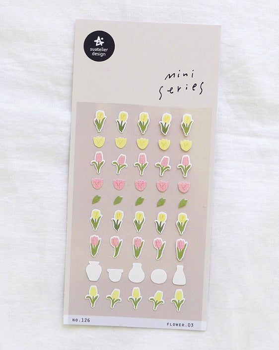 pegatinas coreanas de flores de tulipán rosas y amarillas para agenda y bullet journal