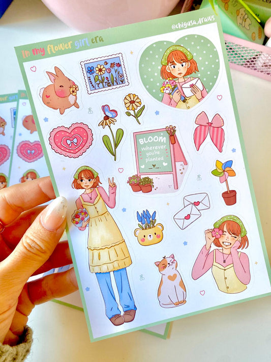 Chigusa Draws | In my flower era - Hoja de pegatinas de vinilo
