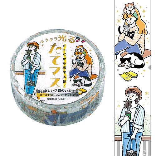 washi tape japonés de alta calidad estilo vertical, co ilustraciones de chicas aesthetic con gatos