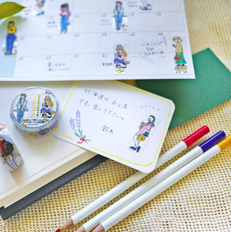 washi tape japonés de alta calidad estilo vertical, co ilustraciones de chicas aesthetic con gatos