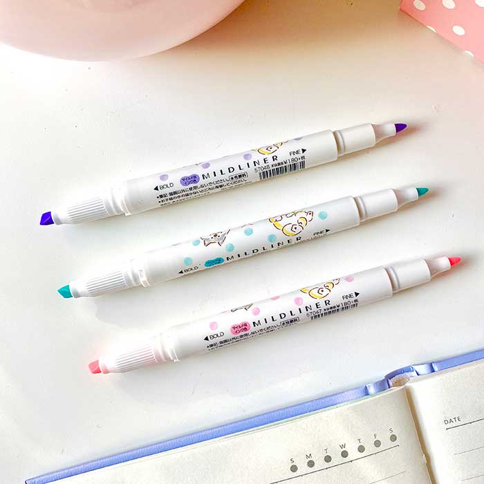 Subrayadores doble punta rotulador mildliner de buena calidad, colores suaves de la marca japonesa zebra