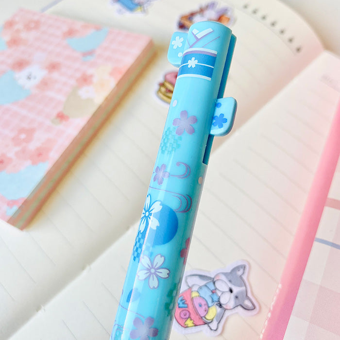 bolígrafo japonés divertido estilo kawaii de kimono azul