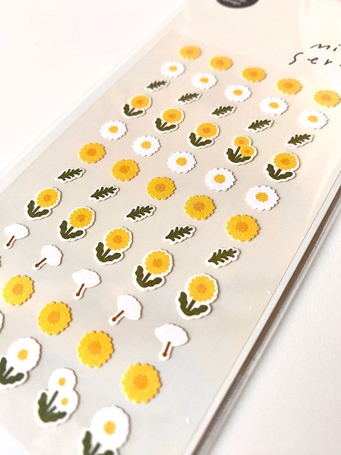 pegatinas coreanas de flores amarillas y blancas para agenda y decorar el bullet journal